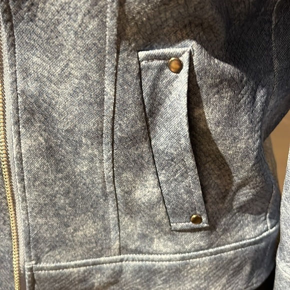 Medium blue double breasted zipper leather jacket snakeskin pattern nwt dressy - Picture 3 of 15